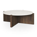 Bianca Dark Brown Wood w Marble Round Top Coffee Table - Default Title