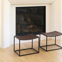 Clarissa 220L x 160W x 165H Brown Leather Woven Seat W Black Metal Frame Stool - Default Title