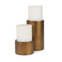 Gage Antiqued Gold Honeycomb Textured Metal Candle Holder Set of 2 - Default Title