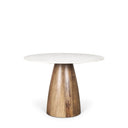 Allyson 42 Round Brown Wood Pedestal wBanswara White Marble Top Dining Table - Default Title