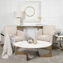 Reinhold 49 Round White Marble Top Gold Metal Base Coffee Table - Default Title