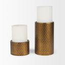 Gage Antiqued Gold Honeycomb Textured Metal Candle Holder Set of 2 - Default Title