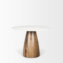 Allyson 42 Round Brown Wood Pedestal wBanswara White Marble Top Dining Table - Default Title