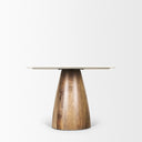 Allyson 42 Round Brown Wood Pedestal wBanswara White Marble Top Dining Table - Default Title