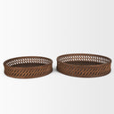 Thala Medium Brown Round Wicker Tray Set of 2 - Default Title