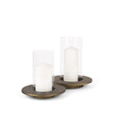 Vivian Gold Metal and Glass Hurricane Candle Holder Set of 2 - Default Title