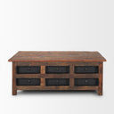 Wilton Brown Wood w 12 Black Metal Drawers Coffee Table - Default Title