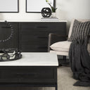 Divina Black-Brown Wood w White Marble Top and Black Metal Base Sideboard - Default Title