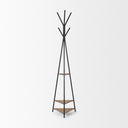 Everett Matte Black Metal w Two Wood Shelves Coat Rack - Default Title