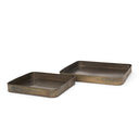 Varun Square Antiqued Brass Metal Tray Set of 2 - Default Title