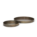 Varun Round Antiqued Brass Metal Tray Set of 2 - Default Title