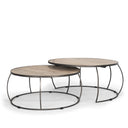 Clapp Round Light Brown W White Wash Wood and Silver Metal Nesting Coffee Tables Set of 2 - Default Title