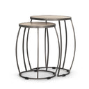 Clapp Round Light Brown W White Wash Wood and Silver Metal Nesting Accent Tables Set of 2 - Default Title