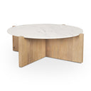 Bianca Light Brown Wood w Round Marble Top Coffee Table - Default Title