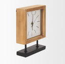 Renaya Light Brown Wood w Matte Black Metal Base Table Clock - Default Title