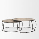 Clapp Round Light Brown W White Wash Wood and Silver Metal Nesting Coffee Tables Set of 2 - Default Title