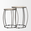 Clapp Round Light Brown W White Wash Wood and Silver Metal Nesting Accent Tables Set of 2 - Default Title