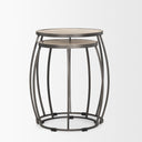 Clapp Round Light Brown W White Wash Wood and Silver Metal Nesting Accent Tables Set of 2 - Default Title
