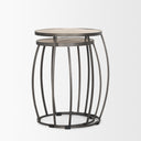Clapp Round Light Brown W White Wash Wood and Silver Metal Nesting Accent Tables Set of 2 - Default Title