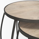Clapp Round Light Brown W White Wash Wood and Silver Metal Nesting Accent Tables Set of 2 - Default Title