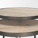 Clapp Round Light Brown W White Wash Wood and Silver Metal Nesting Accent Tables Set of 2 - Default Title