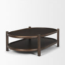Romi Dark Brown Wood w Bottom Shelf Oval Coffee Table - Default Title