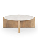 Bianca Light Brown Wood w Round Marble Top Coffee Table - Default Title