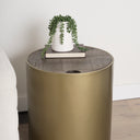 Eclipse Antique Brass Metal Drum Base w Dark Brown Wood Top EndSide Table - Default Title