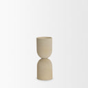 Qamra Short Beige Textured Metal Pillar Candle Holder - Default Title