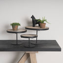 Lorenz Set of 3 Light Brown Wood W Black Metal Base Round Decorative Display Stands - Default Title