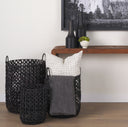 Lola 197L x 197W x 236 Set of 3 Black Water Hyacinth Zig Zag Weave Round Basket W Handles - Default Title