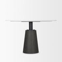 Maxwell 48L x 48W x 30H Round White Marble Top w Black Metal and Wood Pedestal Base Dining Table - Default Title