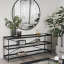 Trey 720L x 160W x 300H Black Metal WGlass Console Table - Default Title