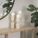 Qamra Short Beige Textured Metal Pillar Candle Holder - Default Title