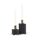 Pia Matte Black w Brushed Gold Metal Taper Candleholder Set of 2 - Default Title