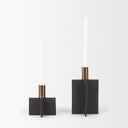Pia Matte Black w Brushed Gold Metal Taper Candleholder Set of 2 - Default Title