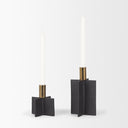 Pia Matte Black w Brushed Gold Metal Taper Candleholder Set of 2 - Default Title