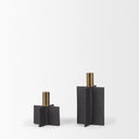 Pia Matte Black w Brushed Gold Metal Taper Candleholder Set of 2 - Default Title
