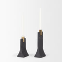 Polli Matte Black w Brushed Gold Metal Taper Candleholders Set of 2 - Default Title