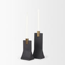 Polli Matte Black w Brushed Gold Metal Taper Candleholders Set of 2 - Default Title