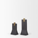Polli Matte Black w Brushed Gold Metal Taper Candleholders Set of 2 - Default Title