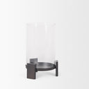Price Small Matte Black Metal w Glass Hurricane Candle Holder - Default Title