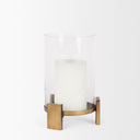 Price Small Antiqued Gold Metal w Glass Hurricane Candle Holder - Default Title