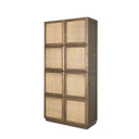 Sina Brown Oak Wood w Natural Rattan 2 Door Curio Cabinet - Default Title