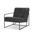 Stratton Gunmetal w Genuine Aged Black Leather Upholstered Accent Chair - Default Title