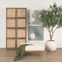 Shae Brown Wood w Oatmeal Fabric Ottoman - Default Title
