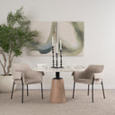 Maxwell 48L x 48W x 30H White Marble Round Top W Black Metal and Wood Pedestal Base Dining Table - Default Title