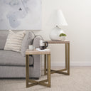 Faye Set of 2 19L x 19W x 26H Beige Finished Wood W Gold Metal Base Accent Tables - Default Title