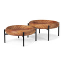 Wally Round Medium Brown Wood w Matte Black Metal Stand Trays - Default Title