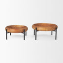 Wally Round Medium Brown Wood w Matte Black Metal Stand Trays - Default Title